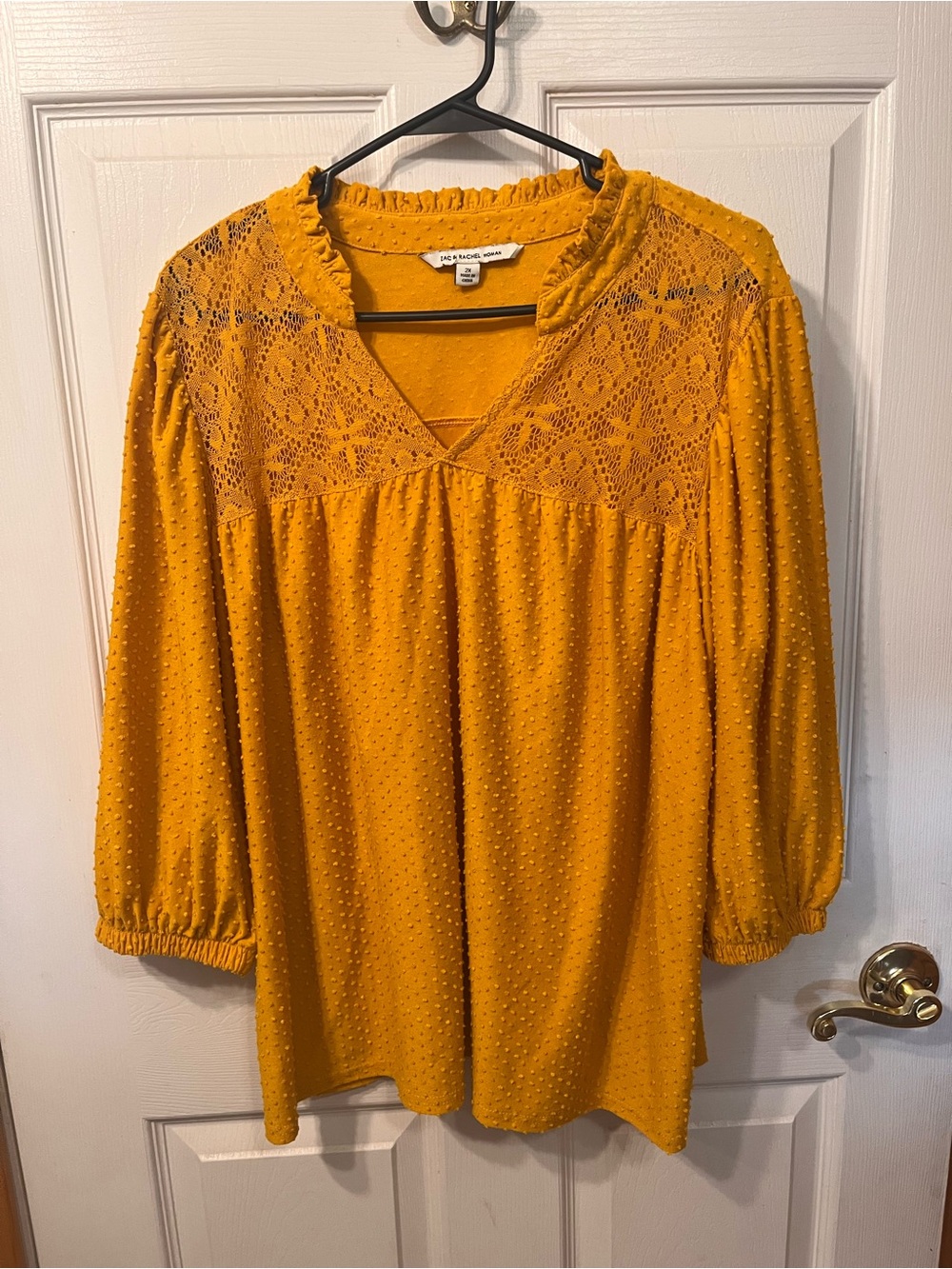 Zac & Rachel Mustard Lace Yoke Swiss-Dot Blouse